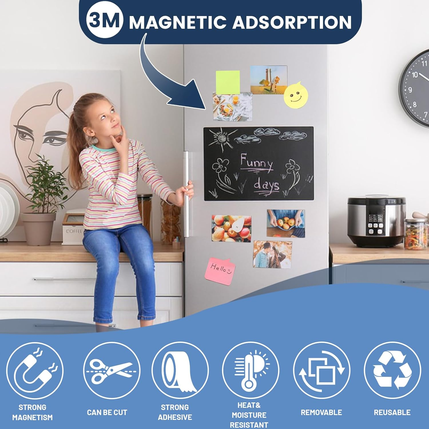 RIHEGANIT 3M Magnetic Strip Rolls - 20Mm W X 5M L Strong Magnet with Adhesive Backing, Multipurpose Flexible Rubber image number 1