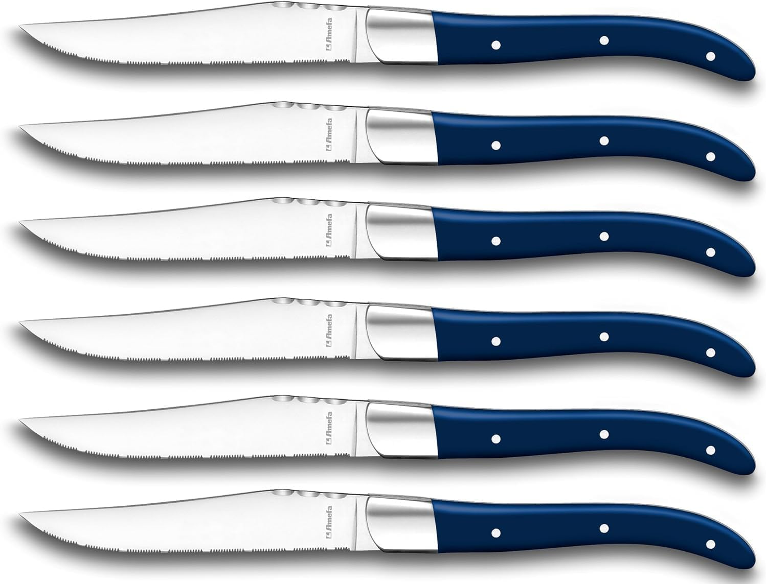Amefa Lou Laguiole Louis Steak Knife Set, 6 Pieces, White Handles, Micro Serrated Edge with Long-Lasting Sharpness, Super Sharp & Cut, Steak Cutlery, Professional Steak Set