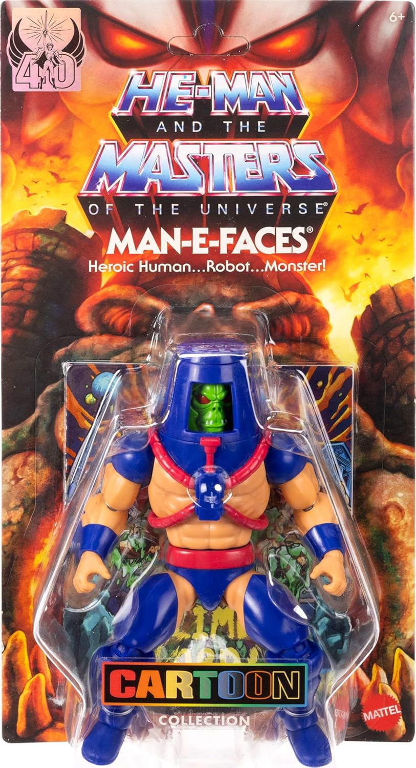 Masters of the Universe Origins Action Figure Cartoon Collection Man-E-Faces 5.5-Inch 1980S TV Heroic Warrior, Changeable Face, Mini-Comic