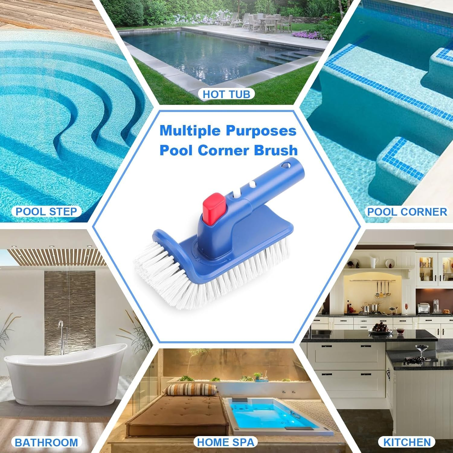 Upgraded Aluminum Pool Brush Head &ndash; Heavy Duty Scrub Brush for Pool Walls & Ground, Curved Ends for Deep Cleaning Swimming Pools, Durable Pool Maintenance Brush Tool (Blue) image number 5