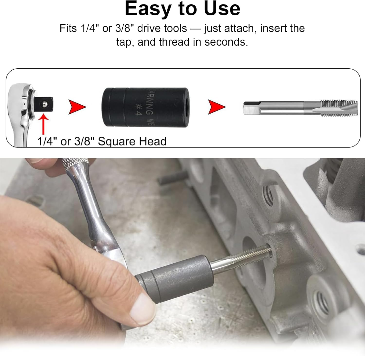 8Pcs Tap Socket Set, 1/4" & 3/8" Square Drive Tap Sockets, Heavy-Duty Cr-V Socket Set with Case, Fits Ratchet Wrench for Car Repair, Machinery & DIY Use image number 1