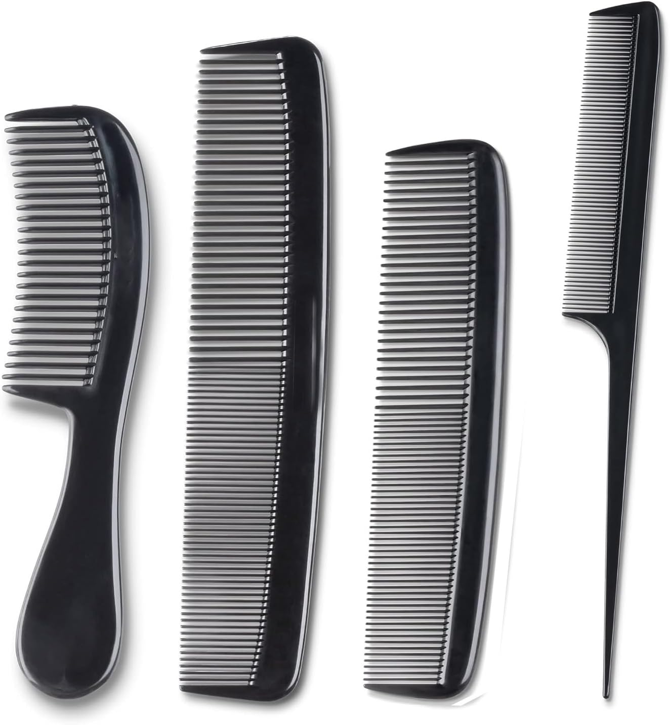4 Piece Professional Comb Set Fine Pro Tail Combs, Dresser Hair Comb Styling Comb - Premium Grade for Men and Women - Parting Teasing and Styling (Black, One Size) image number 4
