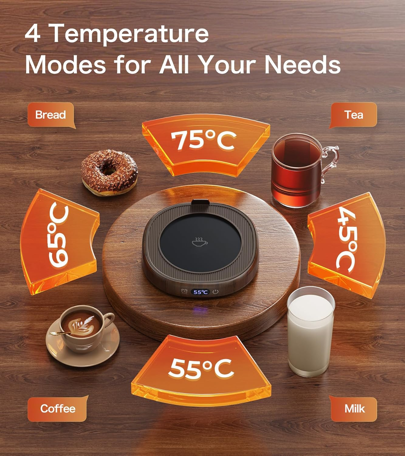 Coffee Mug Warmer, Electric Coffee Warmer for Desk with Auto Shut Off, 4 Temperature Setting Smart Cup Warmer for Heating Coffee, Beverage, Milk, Tea and Hot Chocolate Brown - Australian Standard Plug image number 4