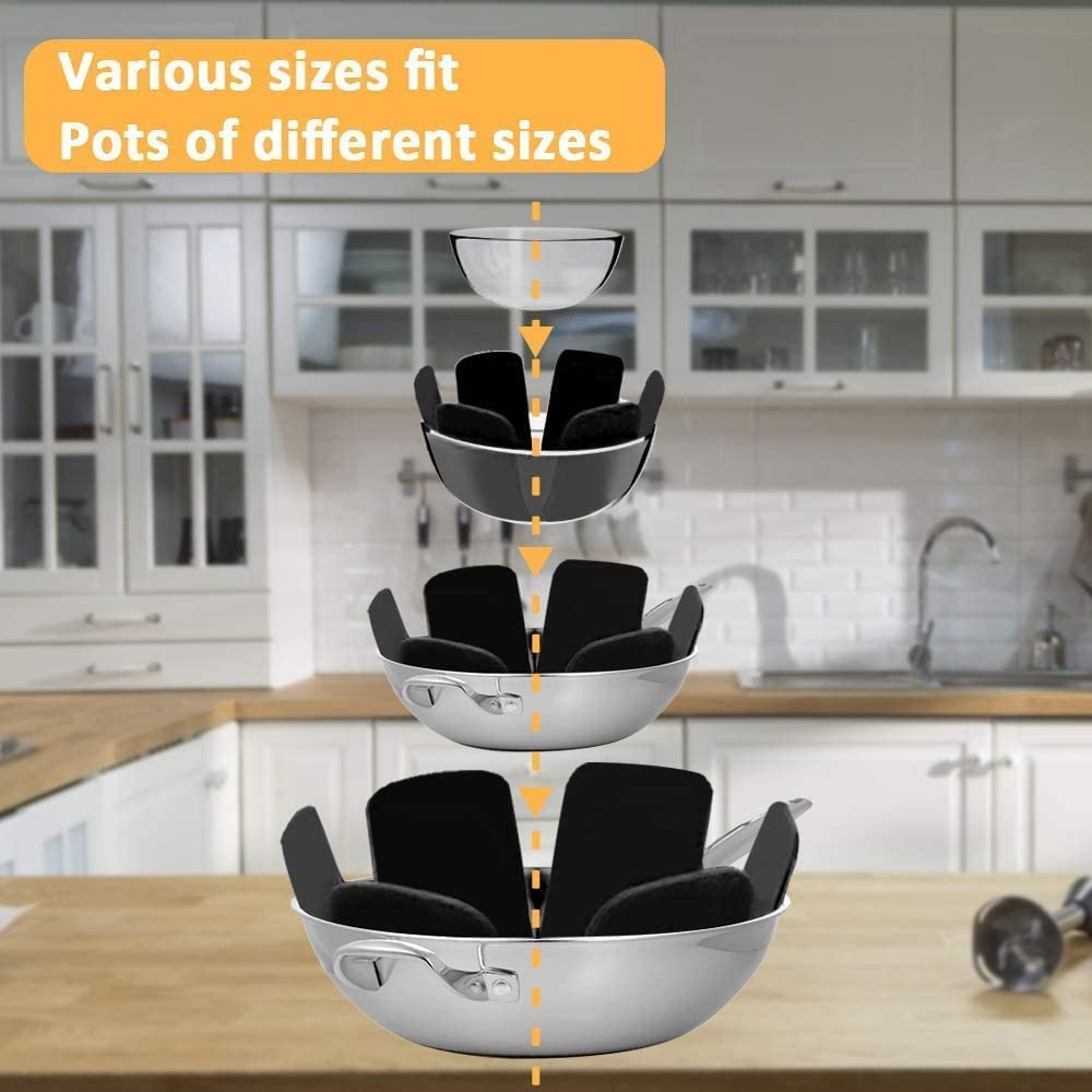 12 Pot and Pan Protectors, 12 and 3 Different Sizes, Set of Pot and Pan Protectors, Non-Slip Separator to Prevent Scratches or Scratches When Stacked image number 4