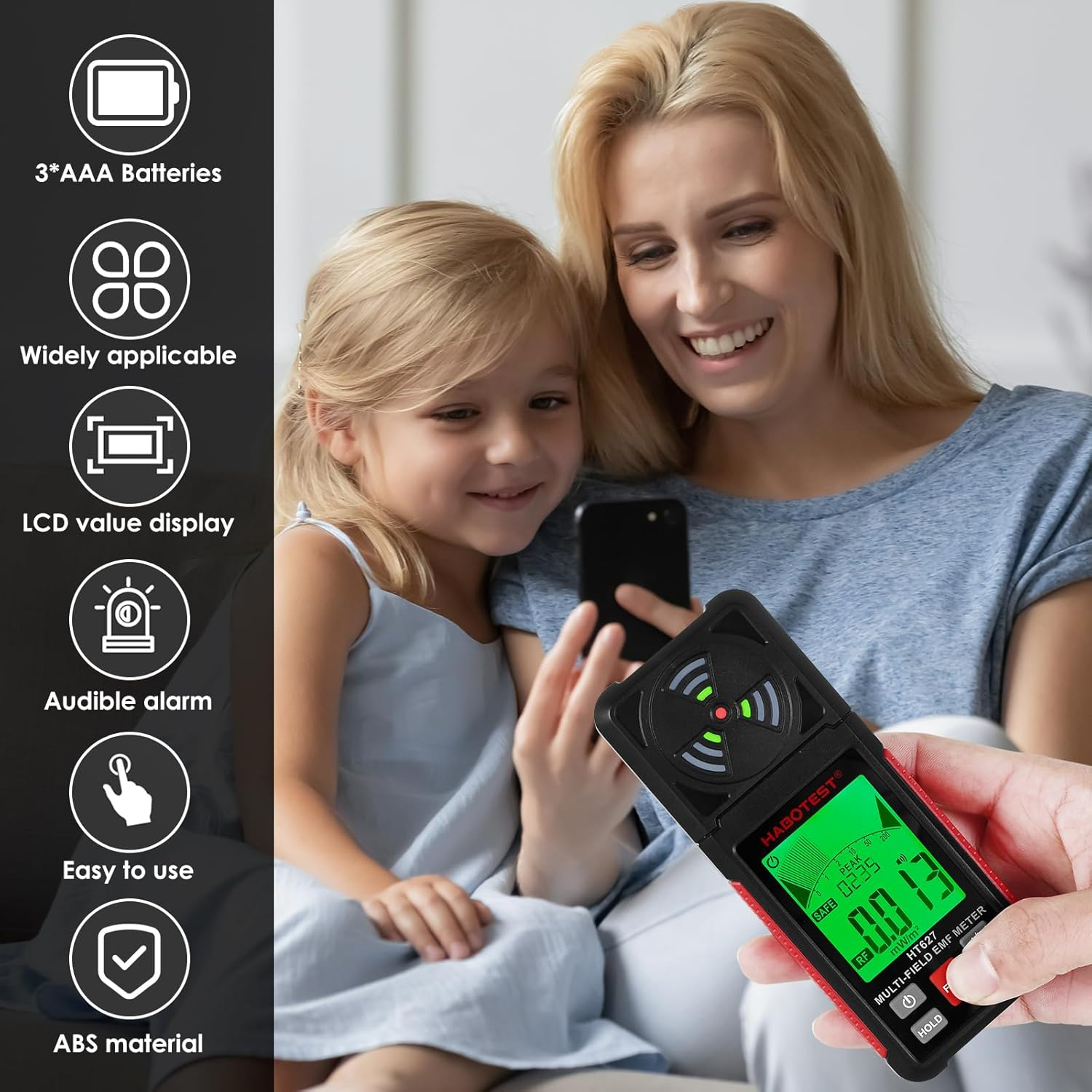 Electromagnetic Field Radiation Detector,Portable 2.26Inch LCD Display EMF Reader Meter EMF Tester Wifi Signal 5G Signal Detector with Backlight and Sound Alarm EMF Detector for RF EF MF