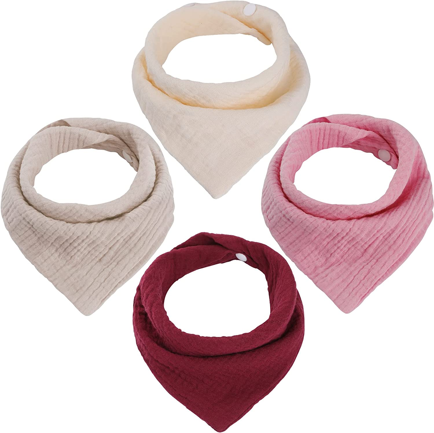 WD&CD Baby Bandana Drool Bib (4 Pack) Adjustable Absorbent Soft Snap Drool Bibs for Baby Girls and Boys