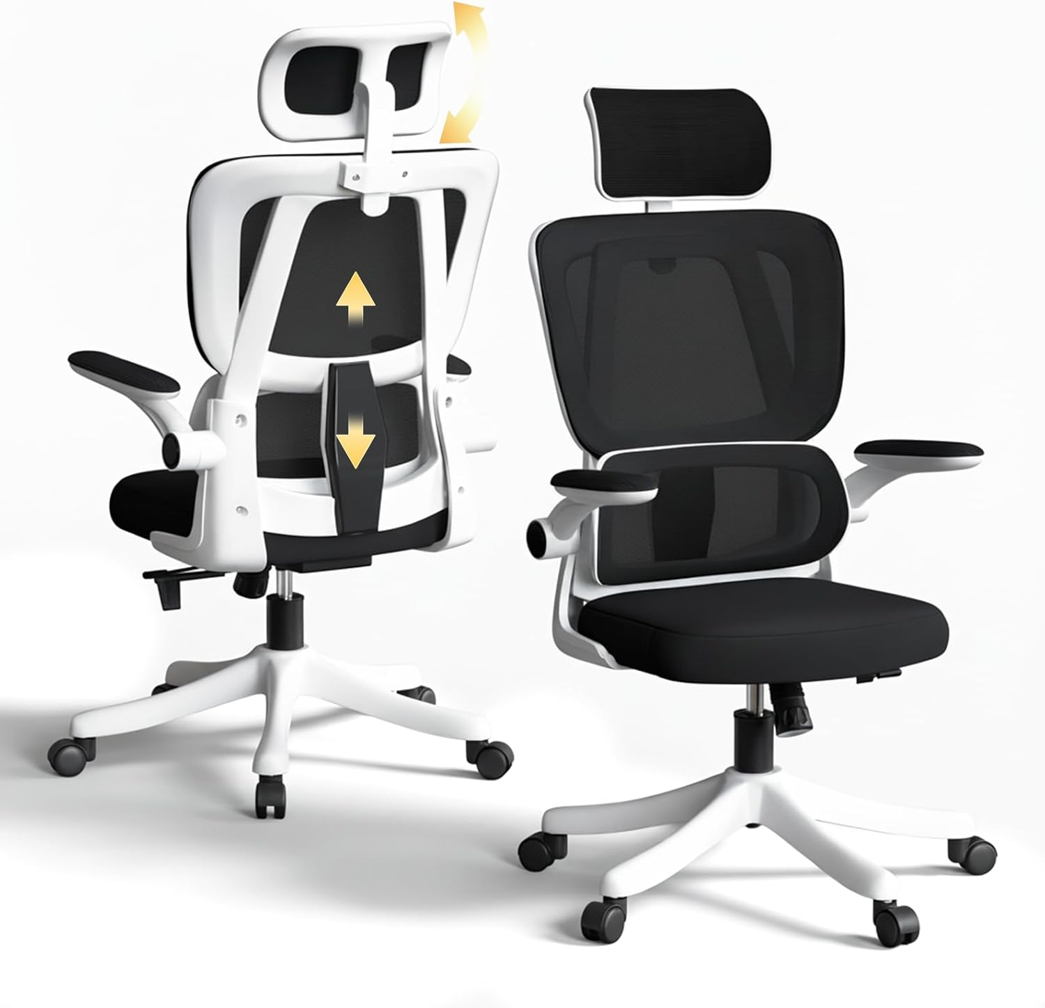 Ergonomic Home Office Chair with Lumbar Support and Adjustable Headrest High Back Mesh Desk Chair Flip-Up Armrest Ergonomic Computer Chair Black