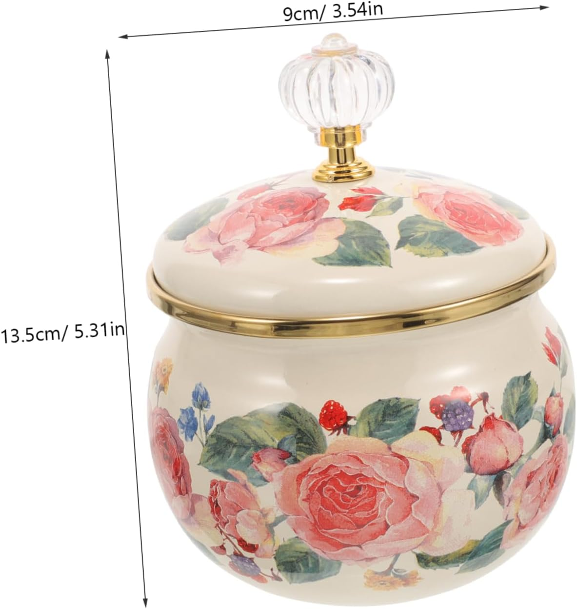 GRIRIW Enamel Spice Jar with Lid 9Cm Rose Pattern Multi-Function Ceramic Container for Kitchen Food Storage and Tea Sugar Canister Home Use image number 6