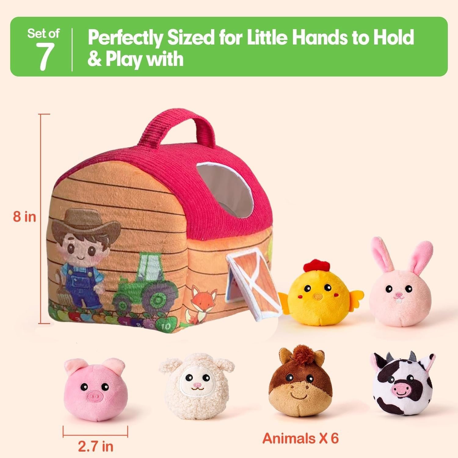 Baby Toys 6-12 Months, Montessori Sensory Toys for 6 12 Month Old, Surprise Barn with Stuffed Farm Animals, Rattle, Crinkle Paper, Mirror, Learning Gifts for 1 2 3 Year Old Toddlers image number 1