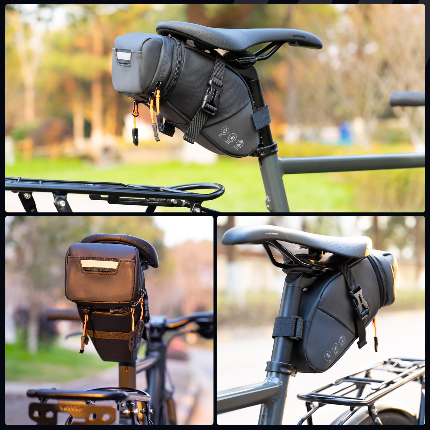 WOTOW Bike Saddle Bag - Waterproof Bike Seat Bag Expandable to 2L- Reflective Bicycle under Seat Storage Pouch for Road Mountain Bike Cycling Travel image number 3