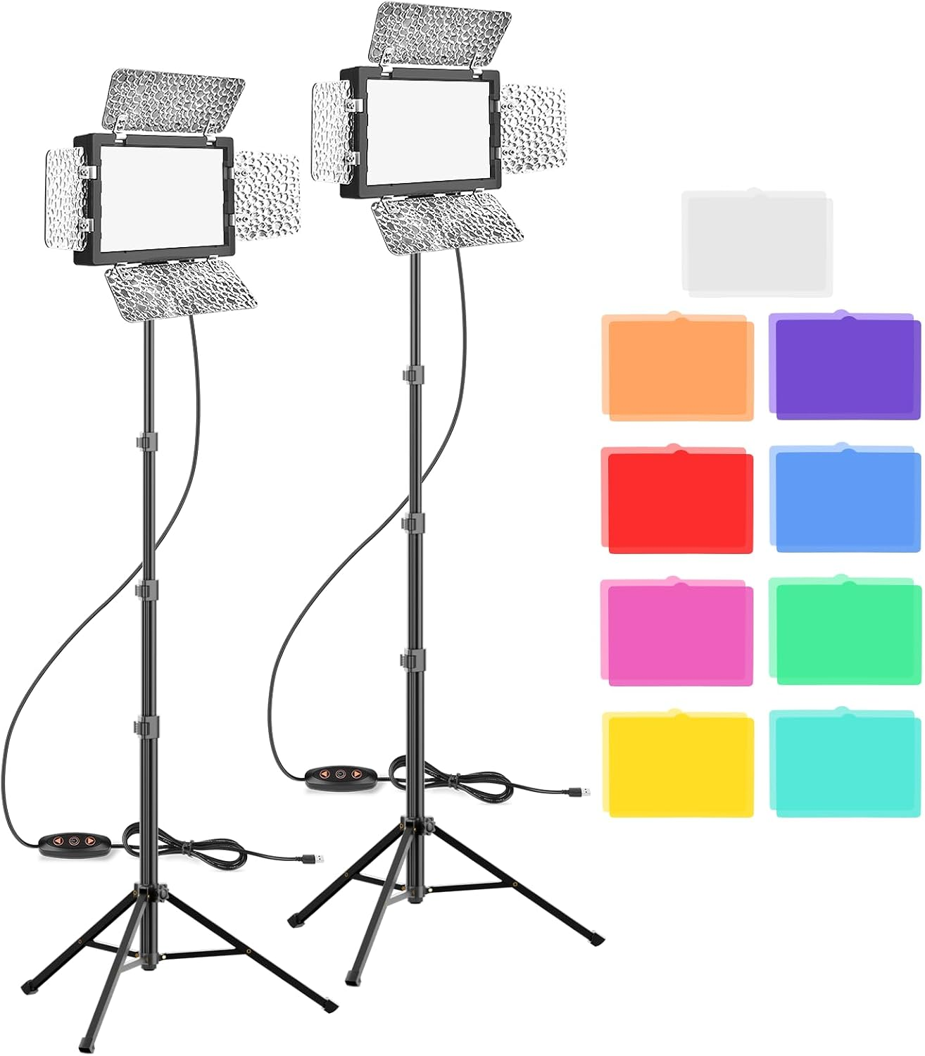 2 Packs LED Video Light, EMART Dimmable Studio Lights with Barndoor and 8 Color Filters, 5500K 66 LED Photography Lighting for Table Top Photo Video Streaming Shooting