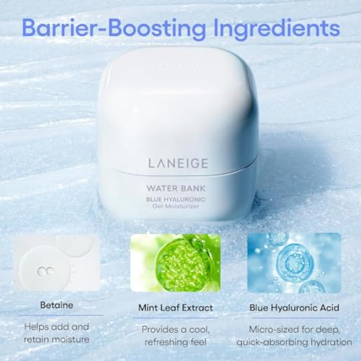 LANEIGE Water Bank Blue Hyaluronic Gel Moisturizer: Lightweight Hydrating Face Gel with Mint Extract, Hypoallergenic & Dermatologist-Tested 20Ml image number 2