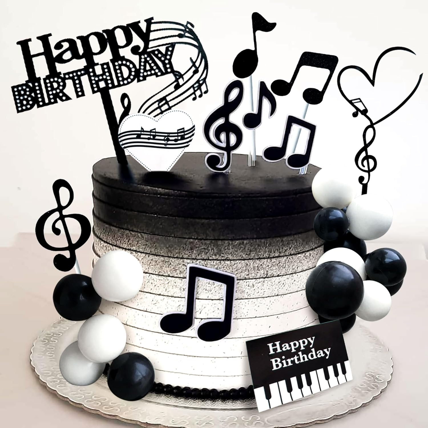 Jevenis Rock Music Cake Topper Guitar Cake Toppers Music Notes Balls Cake Decorations for Musician Birthday Party Rock Theme Party image number 5