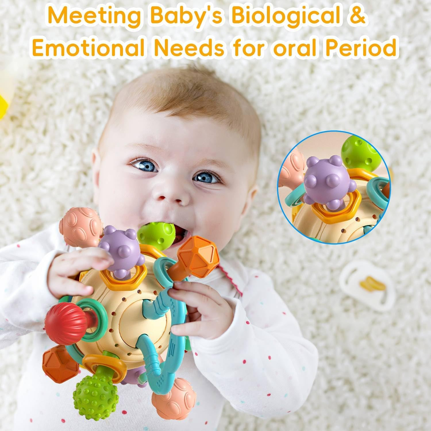 Baby Teether for Teething Relief - Baby Teething Toys, Get a Grip Chew Rattle Toys for 0 3 6 9 12 18 Months, 100% Food-Grade Silicone Teething Toys Gifts for Infant Newborn, Bpa-Free, Pvc-Free image number 3