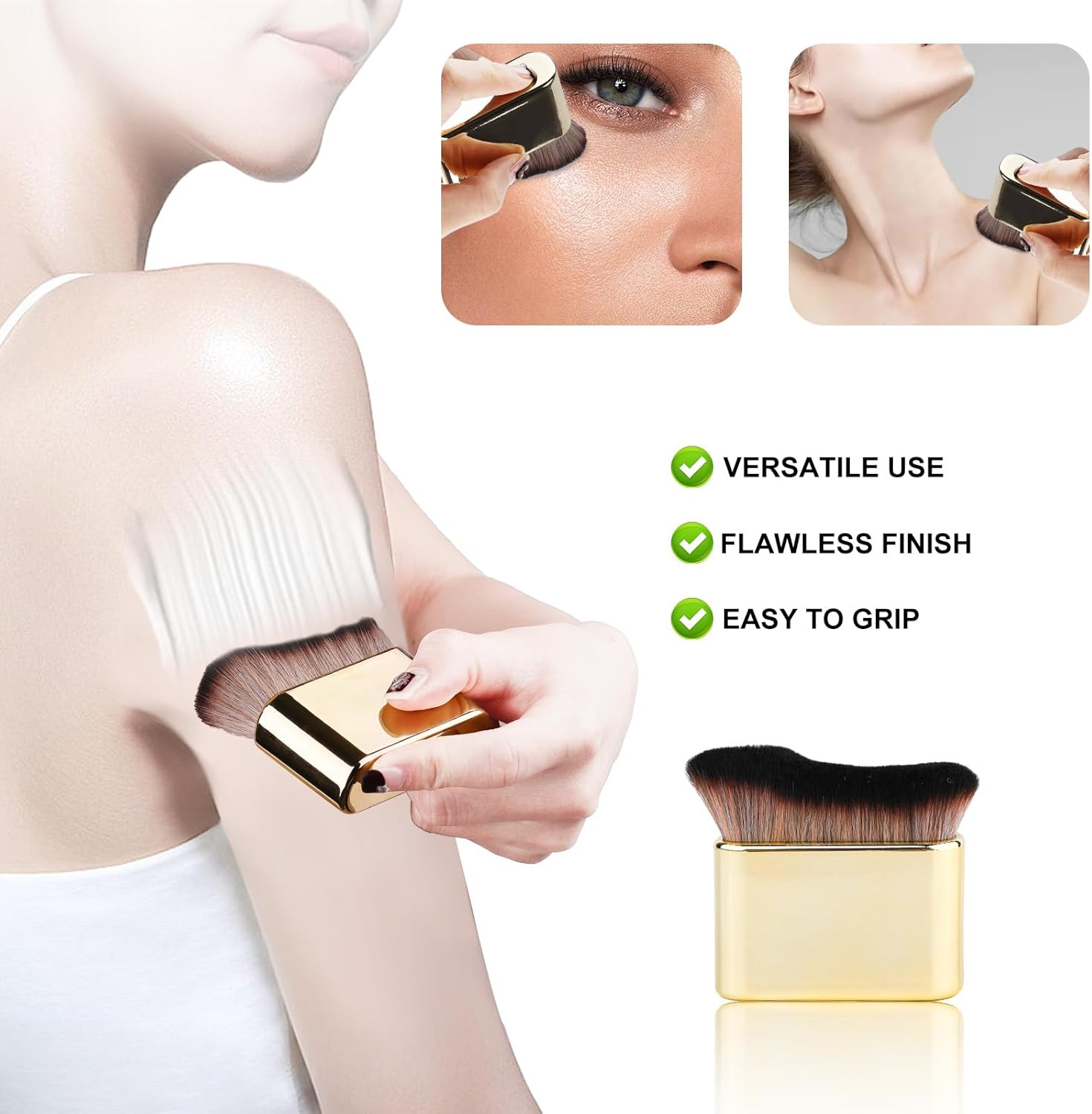 Self Tanning Brush, Soft Self Tanner Brush Applicator Portable Tanning Brush Foundation Body Makeup Brushes for Face and Body (Gold) image number 5