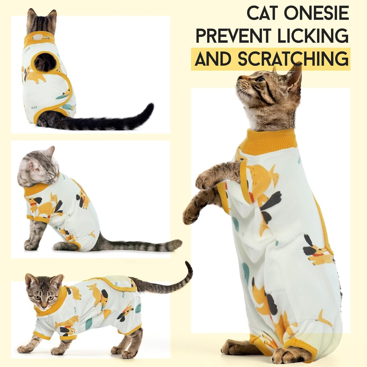 DENTRUN Cat Surgery Recovery Suit Female Male Soft Onesie, Kitten Surgical Collar Cone Alternative Shirt, Abdominal Wounds Anti-Licking Pajama for Small Pets Spay, Cat Body Suit Post Surgery image number 2