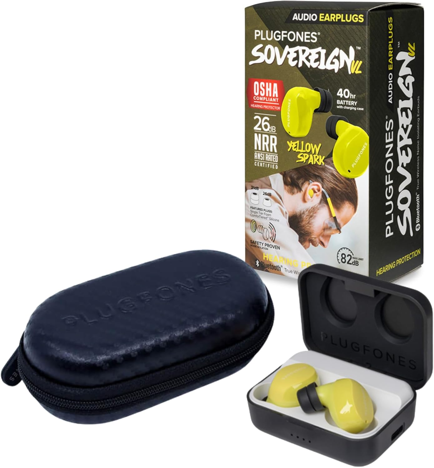 Plugfones Sovereign VL - Wireless Earplug-Earbuds with Volume-Limiting - 26 Db NRR and OSHA Compliant Earphones - Bluetooth Hearing Protection, Safety Earbuds & Sound Focused Mic - Yellow image number 4