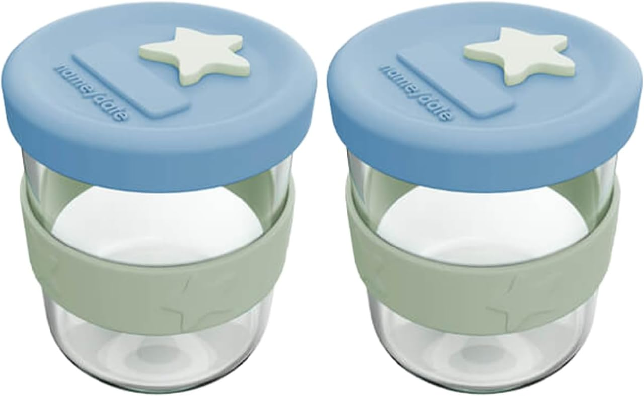 Cherub Baby Durable Non-Toxic BPA Free, Leak-Proof, Microwave, Oven, Freezer Safe Silicone & Glass Baby Food Storage Container Jar with Airtight Lid Pack of 2 180Ml - Dusty Rose/Sand
