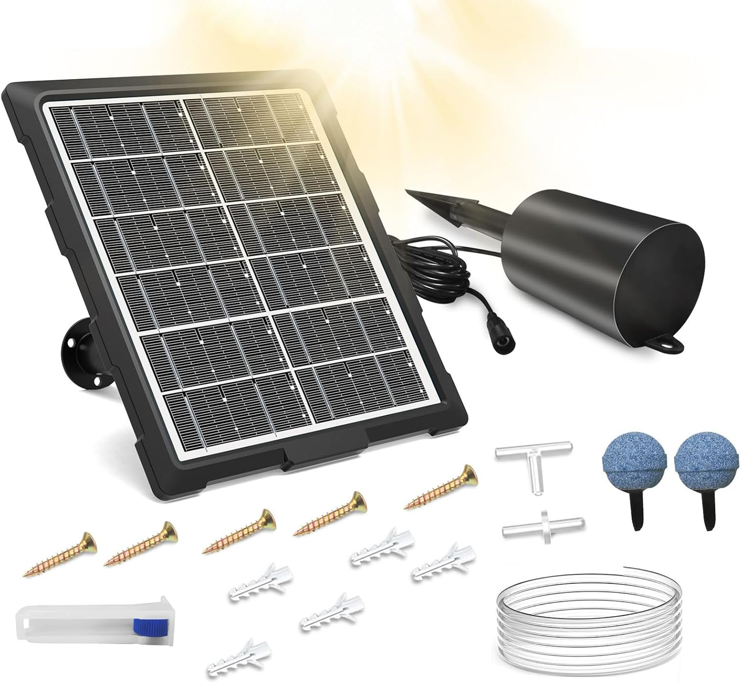 Solar Powered Pond Aerator, Solar Pond Oxygenator, 3 Working Modes, Waterproof Oxygenator with Pipe and Air Bubble Stone for Aquarium Fish Tank image number 5