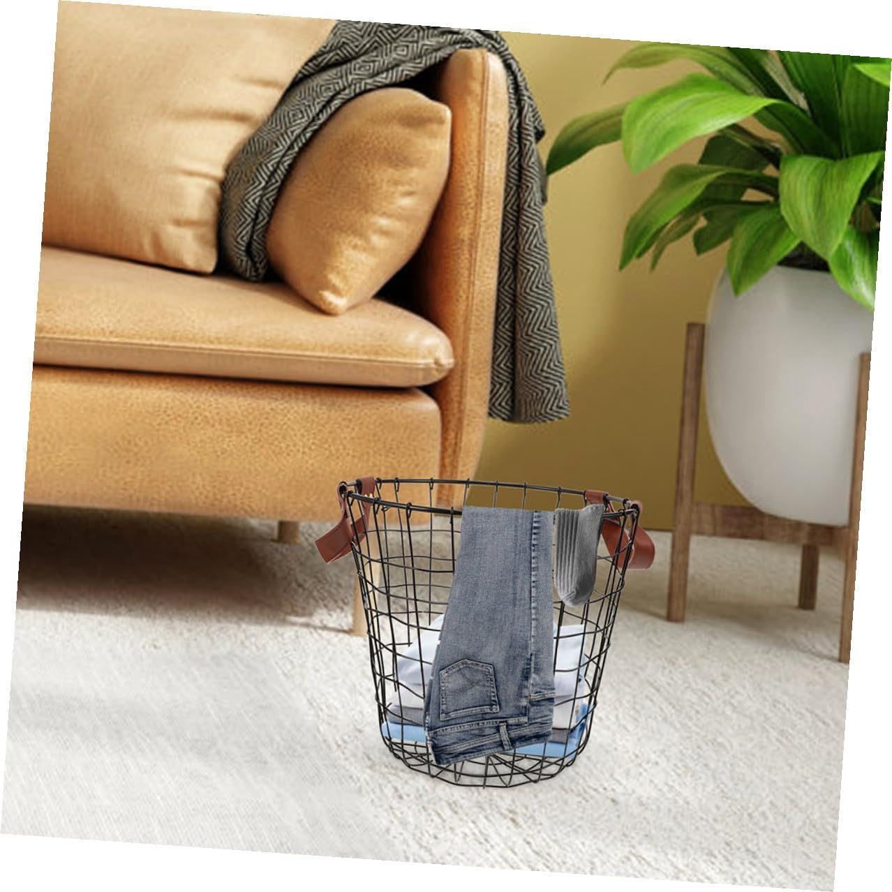 2Pcs Metal Firewood Storage Basket Outdoor round Iron Firewood Holder Rustic Log Carrier for Camping and Home Fireplace Storage image number 6