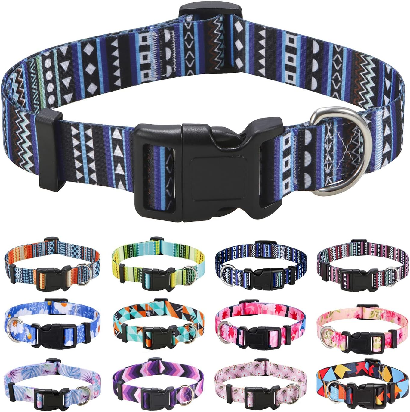 Mihqy Dog Collar with Bohemia Floral Tribal Geometric Patterns - Soft Ethnic Style Collar Adjustable for Small Medium Large Dogs