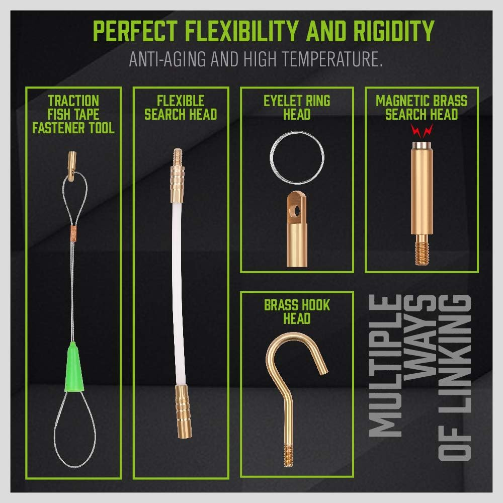 SWANLAKE 33 FT/10M Fiberglass Running Wire, Pull Push Rod, Fish Tape Cable Coaxial Electrical Fish Tape Pull Push Kit image number 3