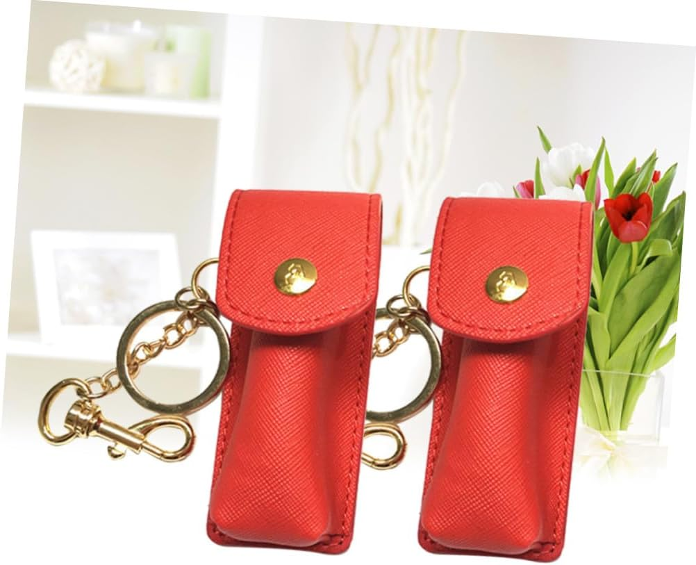 2Pcs Keychain Lip Gloss Leather Keychain Lipstick Holder Travel Lipstick Holder Balm Lip Bag Empty Bottle Keychain Lipstick Bag Toiletry Bags for Traveling Lipstick Tube image number 3