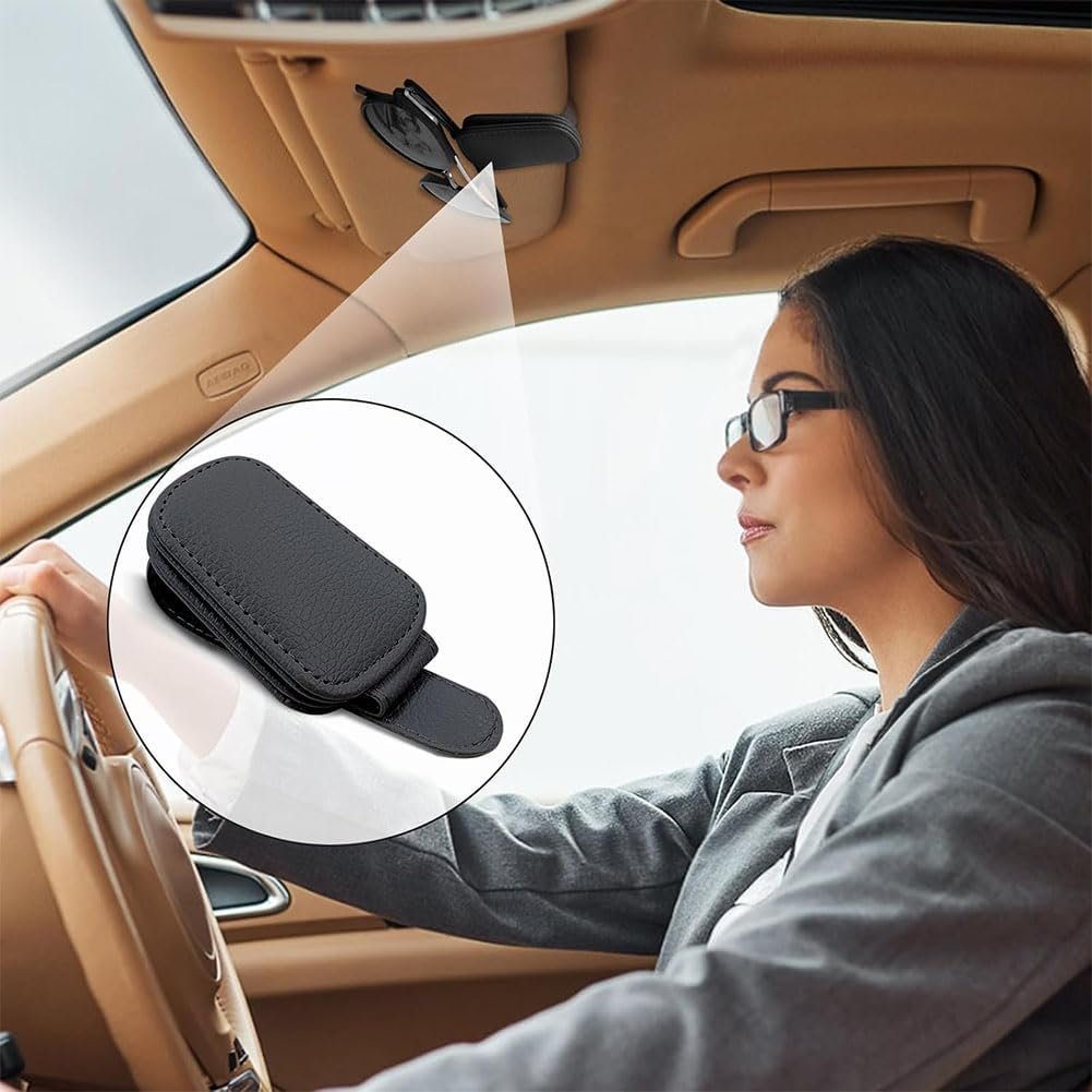 Pack of 2 Glasses Holders for Car, Leather Magnetic Sunglasses Holder, Car Visor Universal Glasses Holder, Sunglasses Holder, Ticket Card Clip, Car Accessories,Black image number 6