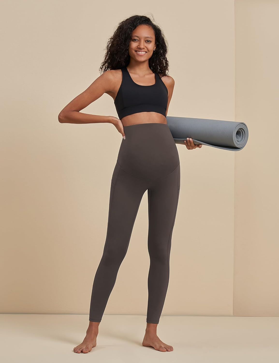 POSHDIVAH 3 Pack Women'S Maternity Workout Leggings over the Belly Pregnancy Yoga Pants with Pockets image number 6