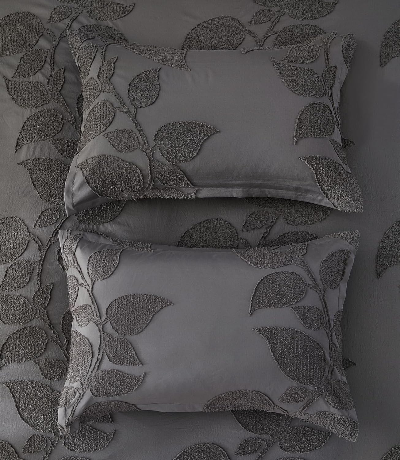 Techshing 3-Pieces Doona Cover Set, Dark Grey Microfiber Quilt Cover with Pillowcases, 3D Embossed Leaf Modern & Soft Bedding - Double/Full (US Size: 203X229Cm) image number 1