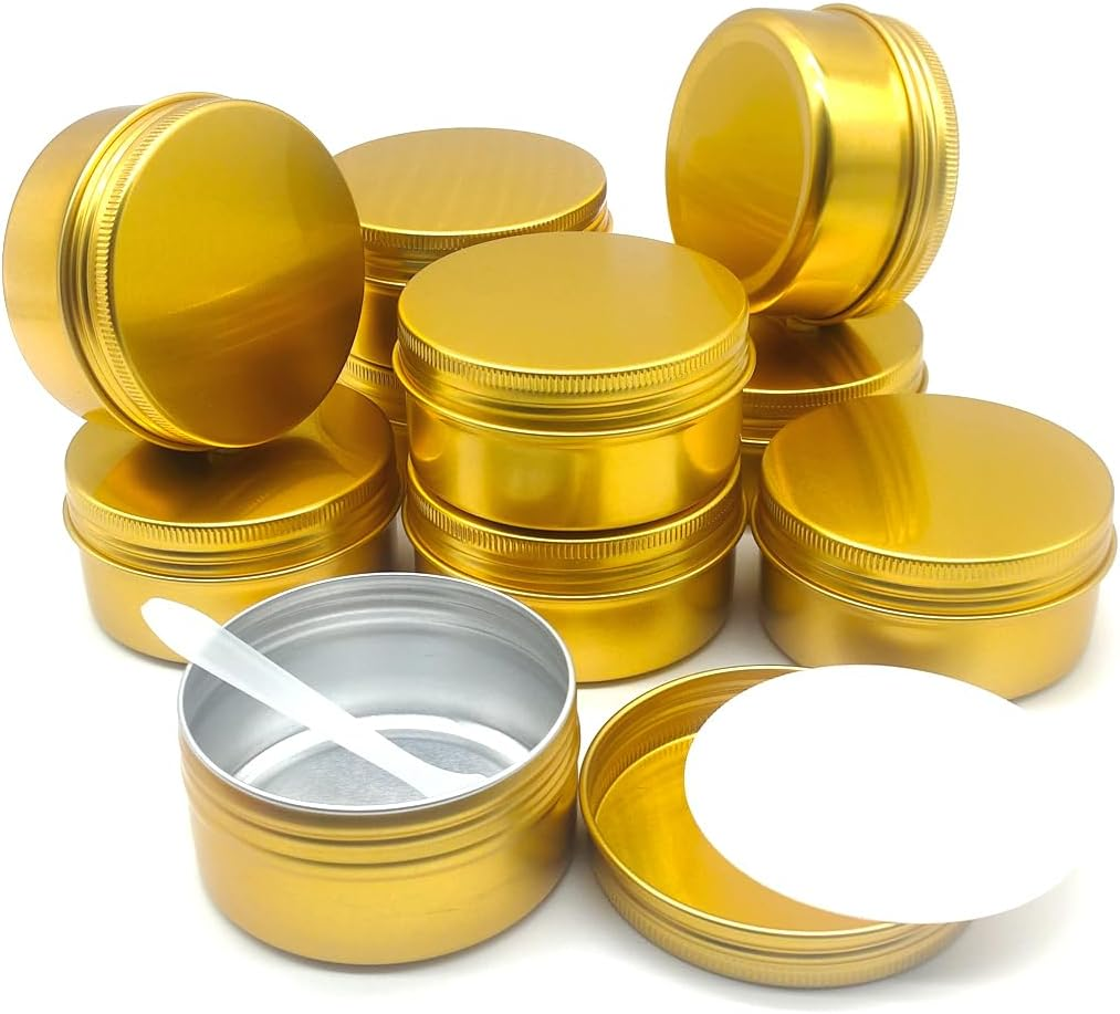 Wopanxye 12Pcs 1Oz 30Ml Aluminum Tin Jar, 30G Refillable Makeup Container, 30 Gram Gold Screw Lid round Can Sample Pot for Cosmetic DIY, Handmade, Lip Balm, Cream, Salve, Toner, Candle, Paint, Scrub