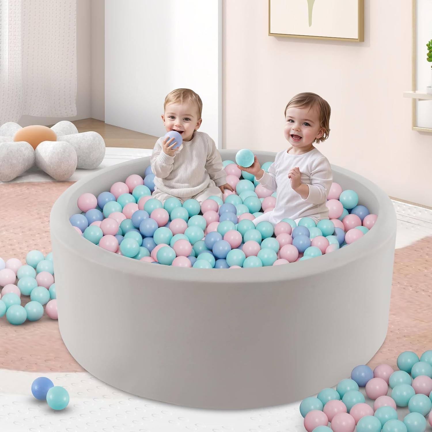 INFANS Foam Ball Pit for Toddlers with 200 Balls, 90X30Cm Large round Ball Pool Playpen with Soft Memory Sponge Pad, BPA Free Kids Babies Indoor Outdoor (Gray) image number 2