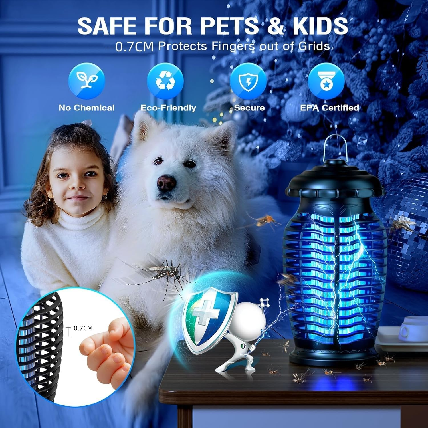 Bug Zapper Outdoor Electronic Mosquito Zapper,Ip67 Waterproof, 4200V 20W Mosquito Killer Lamp Electric Hangable Fly Killer Light Fly Insect Trap Killer for Home, Patio, Backyard, Camping