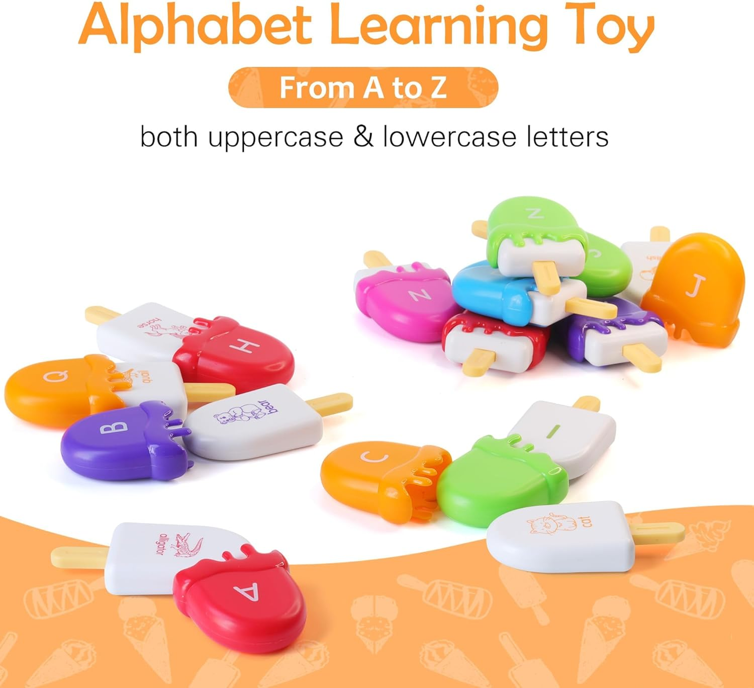 ABC Alphabet Learning Toys Alphabet Popsicles Animal Matching Toy Uppercase Lowercase Preschool Learning Activities Montessori Toys Back to School Gifts for Kids Ages 3+, 52 Pcs image number 4