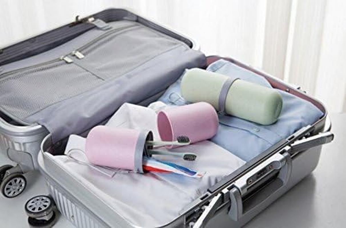 1Pcs Travel Toothbrush Cup Multifunction Wheat Stalk Wash Gargle Cup Portable Business Trips Handy Tcontainer Storage Box Organizer for Travel and Outdoors (Green) image number 2