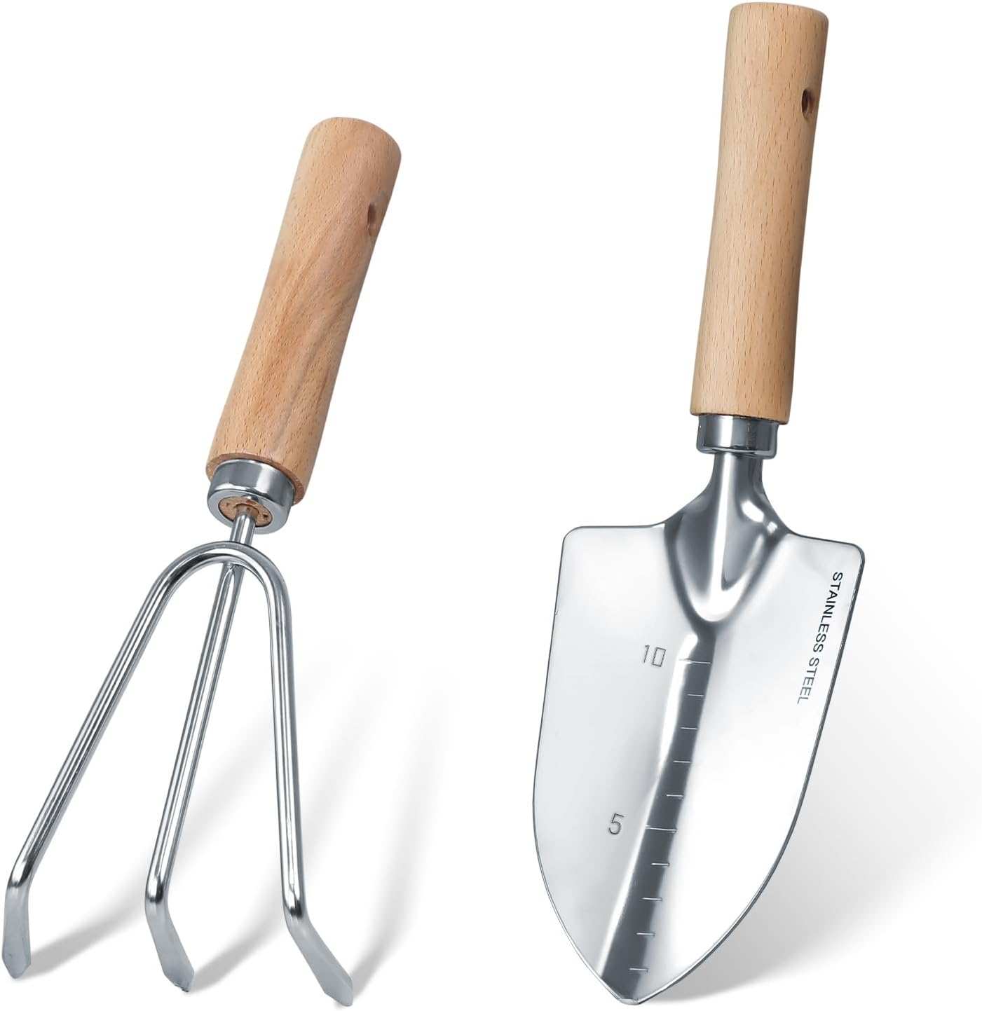 Hohaing Garden Tool Set, 2 Pieces Stainless Steel Heavy Duty Garden Tools, Gardening Kit with Wooden Handle Garden Hand Tools, Durable Garden Tools for Gardening, Gardening Gifts for Women Men image number 1