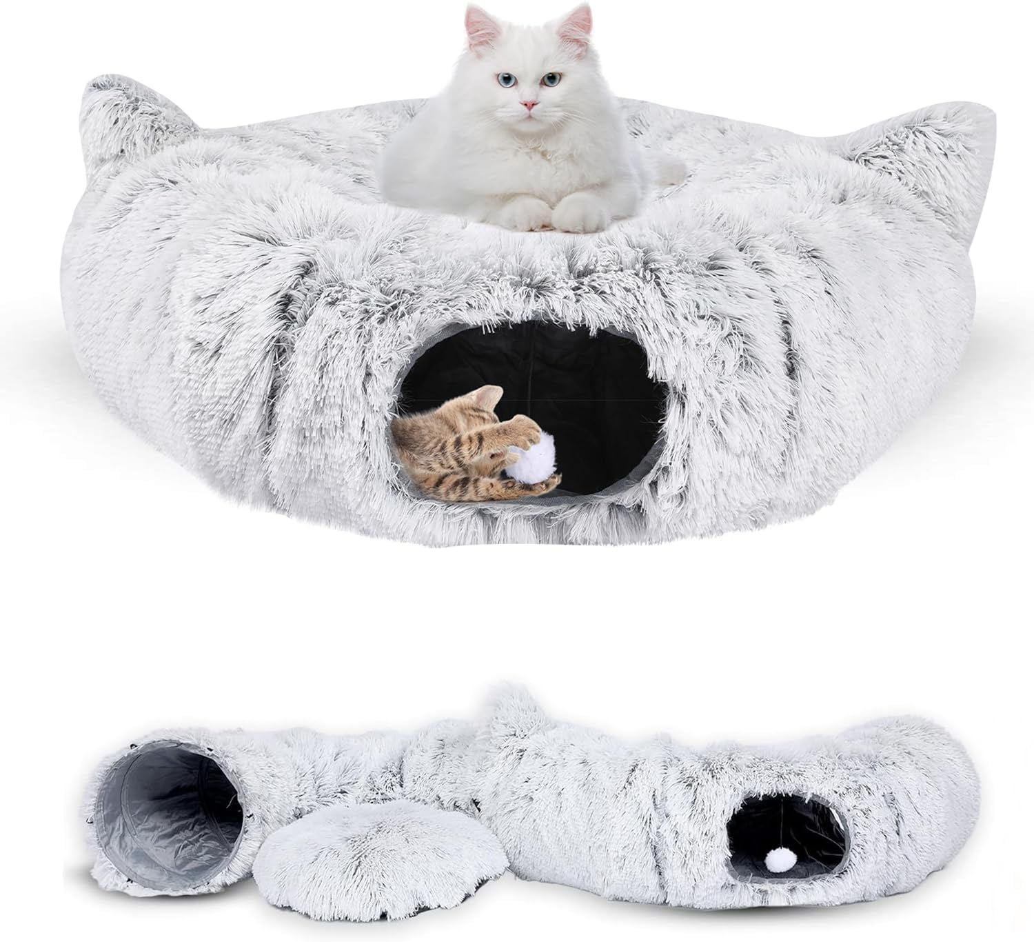 HAOLEYAO Cat Tunnel Bed by - Cat Donut Tunnel - Collapsible Cat Tunnels for Indoor Cats with Kitty Ears Design - Easy Assembly - for Small Cat & Kitten Breeds - Includes Hanging Ball image number 4