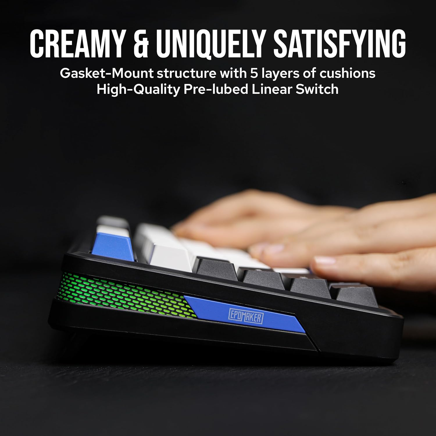 EPOMAKER TH85 QMK/VIA Wireless Mechanical Keyboard, Usb/2.4Ghz/Bluetooth Gaming Keyboard, Hot Swappable Custom Keyboard, Gasket Creamy Keyboard for Pc/Mac/Office/Gaming (Black&White&Blue)