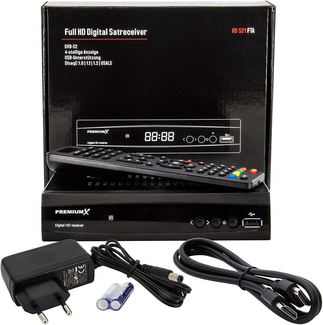 Premiumx Satellite Receiver HD 521 FTA Digital SAT TV Receiver DVB-S2 Fullhd HDMI SCART 2X USB Multimedia Player 12V External Power Supply image number 2