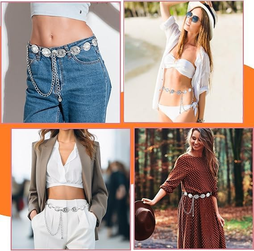 KEEPALOVE Western Metal Concho Belt, Gold Daisy Chain Belt, Adjustable Boho Waist Chain Country Concert Outfit for Dress Waist Chain, Metal Cowgirl Waists Chain Vintage - Gold image number 2