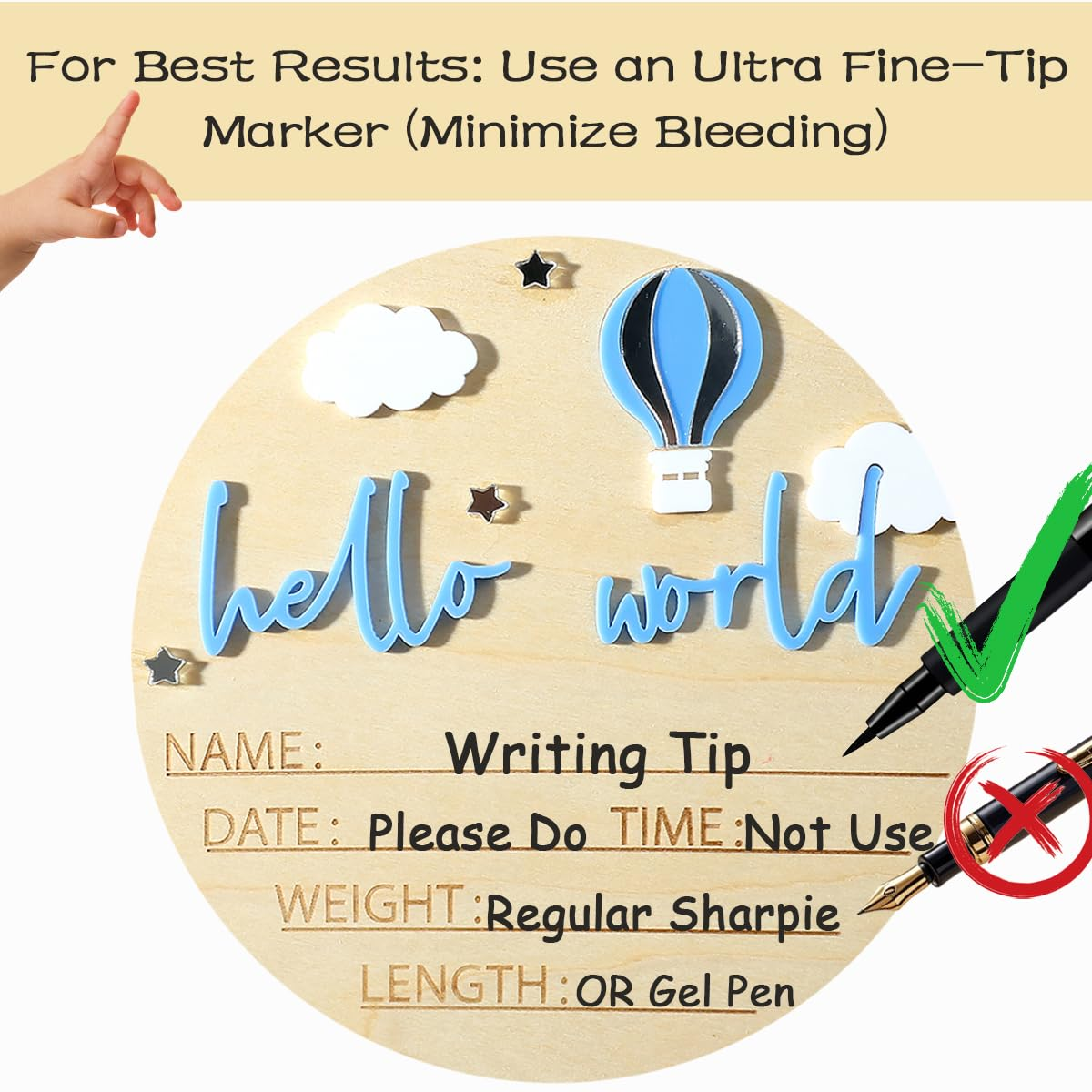 Ylsteed Baby Announcement Sign - Wooden Hello World Newborn Signs for Boy and Girl, Baby Birth and Shower, Hospital Nursery Decor image number 5