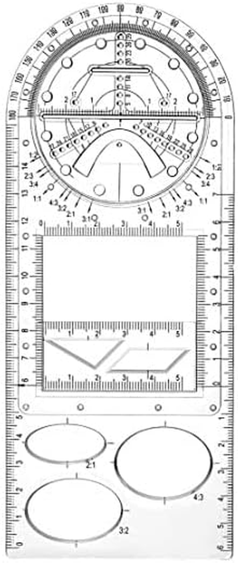 Multifunctional Geometric Ruler Student Mathematics Drawing Tools School Office, Clear Scale, Stable Drawing Tool, Ideal for School, Office, and Art Design, Enhances Manual Skills - Clear-Primary School image number 6