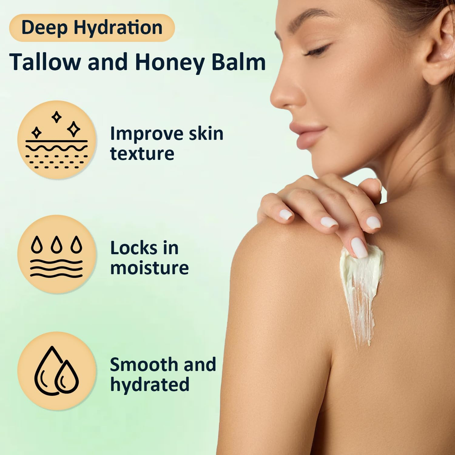 Tallow and Honey Balm, Beef Tallow and Honey Balm, Refreshing and Non Greasy Texture, Deeply Penetrate Skin, Absorbs Quickly for Hydrate Skin, Leaving It Feeling Soft, Supple and Glowing