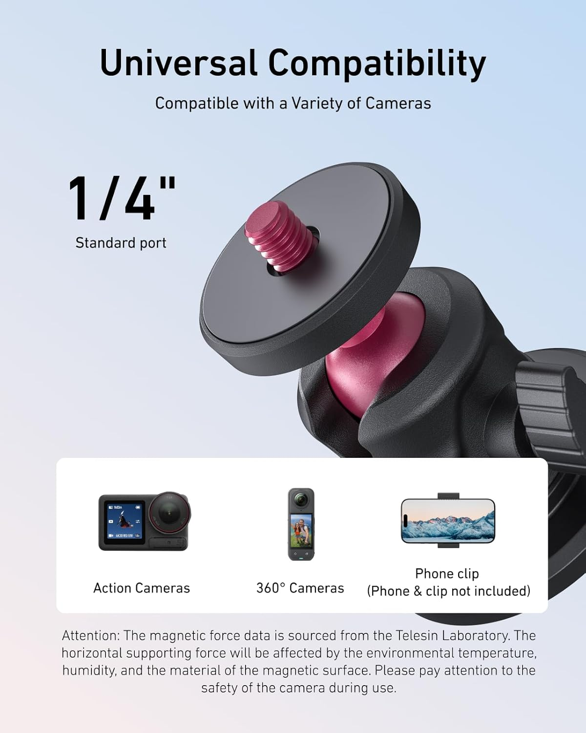 TELESIN Magnetic Mount Magnet Metal Mounts for Action Camera, 360&deg; Quick Car Holder Attachment for DJI Action 6 5 Pro 4 Pocket 3 Gopro Max Hero 13 12 11 10 9 8 7 Insta360 X5 X4 X3 Mounting Accessory image number 6