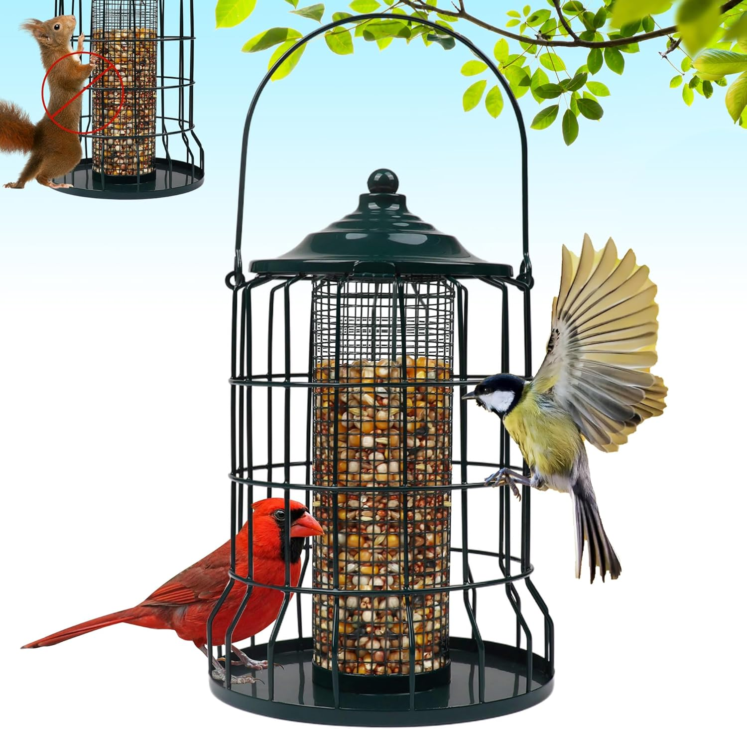 Wild Bird Feeder Squirrel Proof for Outdoors Hanging, All Metal Bird Seed Feeders for outside Winters for Cardinals Capacity Goldfinch image number 6