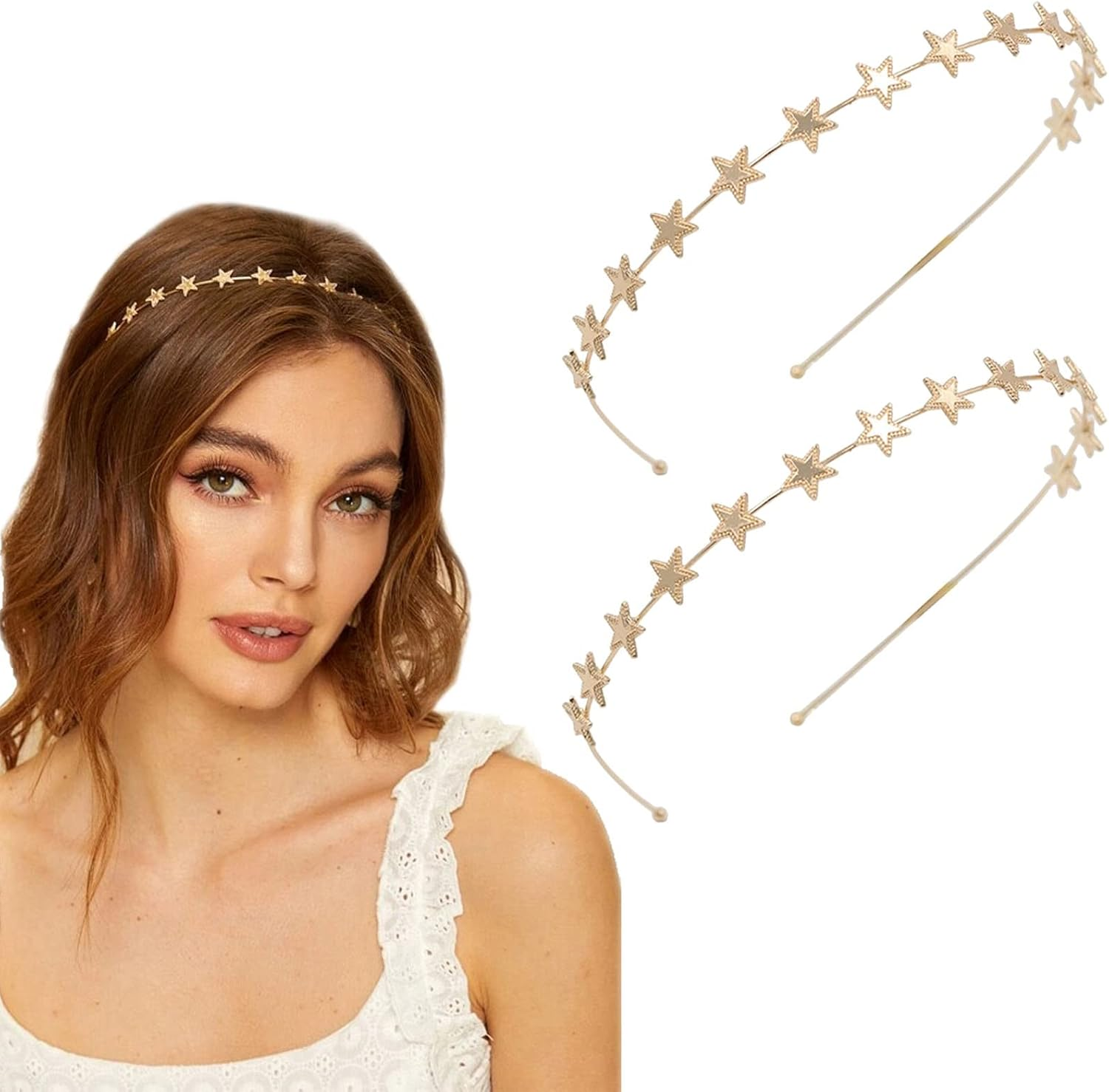 Aswewamt 4 PACK Alloy Five-Pointed Star Headbands,Bridal Hair Hoop Wedding Hair Accessories Ornaments for Elegant Women Girls