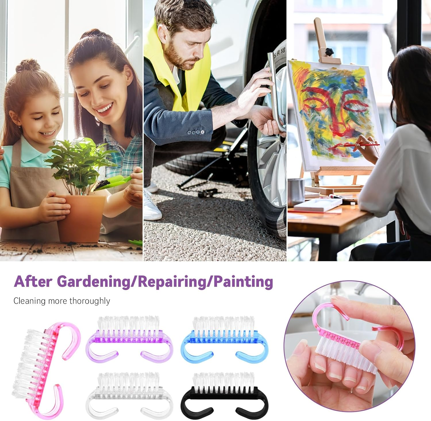 4 Pack Handle Grip Nail Brush,Hand Fingernail Scrub Cleaning Brushes for Toes and Nails Cleaner (Clear) - Clear image number 4