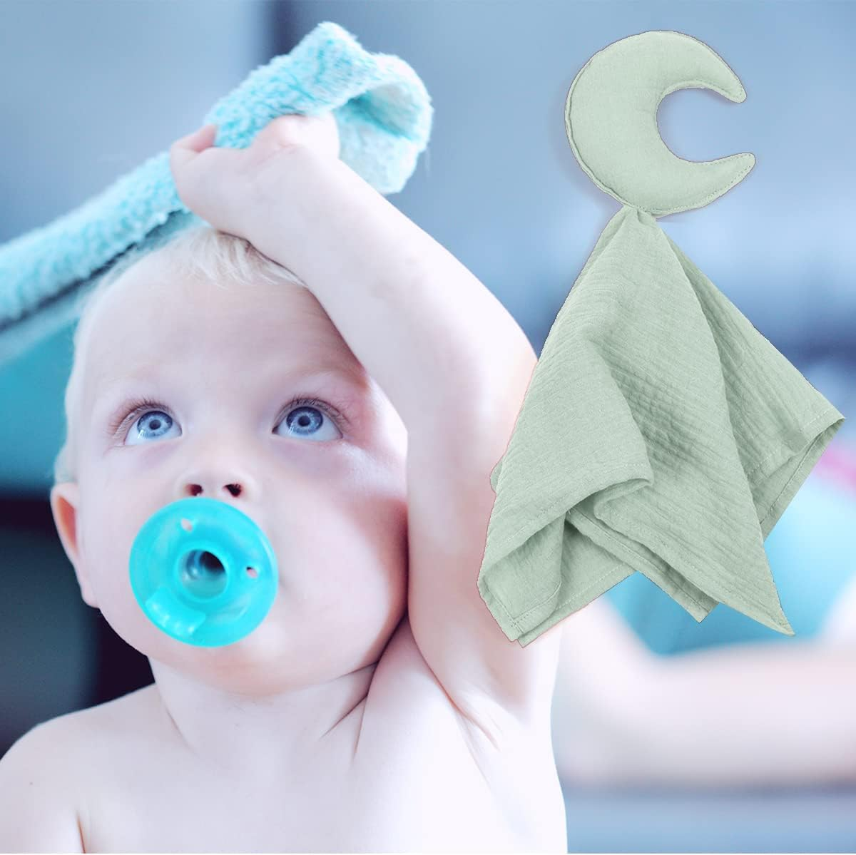 Stars and Moon Soft Security Blanket Lovey Gifts for Newborn Boys and Girls Muslin Swaddle (Bean Green) image number 4