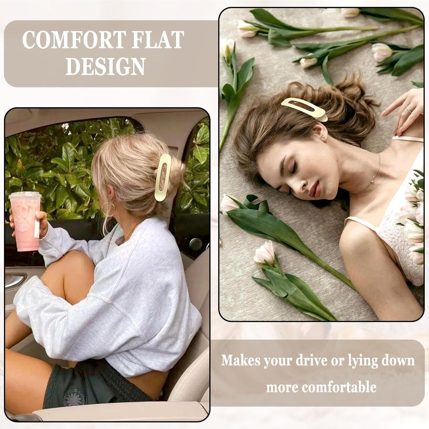 French Concord Lay Flat Claw Clips, 6Pcs French Concord Flat Hair Clips,French Flat Hair Clips Curved Claw Clips image number 6