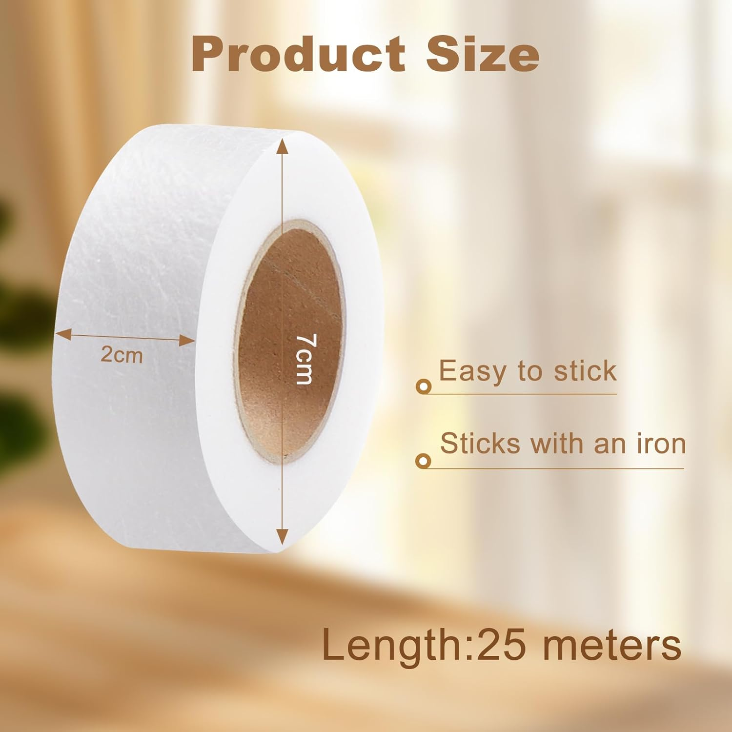 2 Rolls Iron Hemming Tape, Hemming Web, Iron on Tape for Skirts, Pillows, Jeans and Curtains,2Cm Wide * 24 Metres Long with Tape Measure(White) - 2, Black image number 6